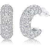 MDFUN Sparkling Cubic Zirconia Earrings for Women Stud Earrings Teardrop C-shape Iced Out Hypoallergenic 18K White Gold/Yellow Gold Plated Earrings