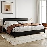 Allewie King Size Bed Frame with Adjustable Headboard, Faux Leather Platform Bed with Wood Slats, Heavy Duty Mattress Foundation, No Box Spring Needed, Noise-Free, Easy Assembly, Black