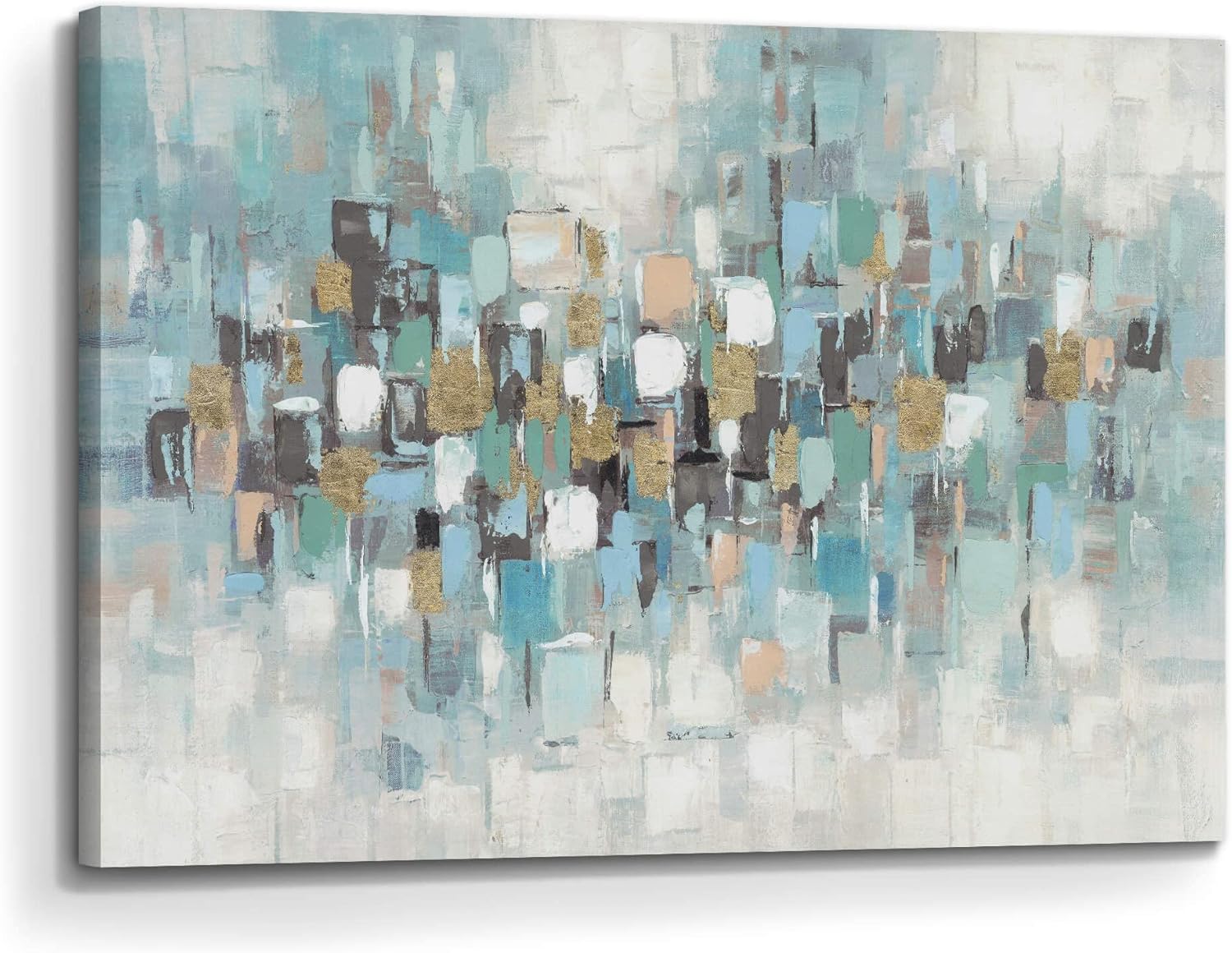 Paintings - arttitue Abstract Teal Canvas Art Painting: Contemporary Hand Painted Artwork Picture Modern Bedroom Living Room Wall Decoration Home Office Decor 24