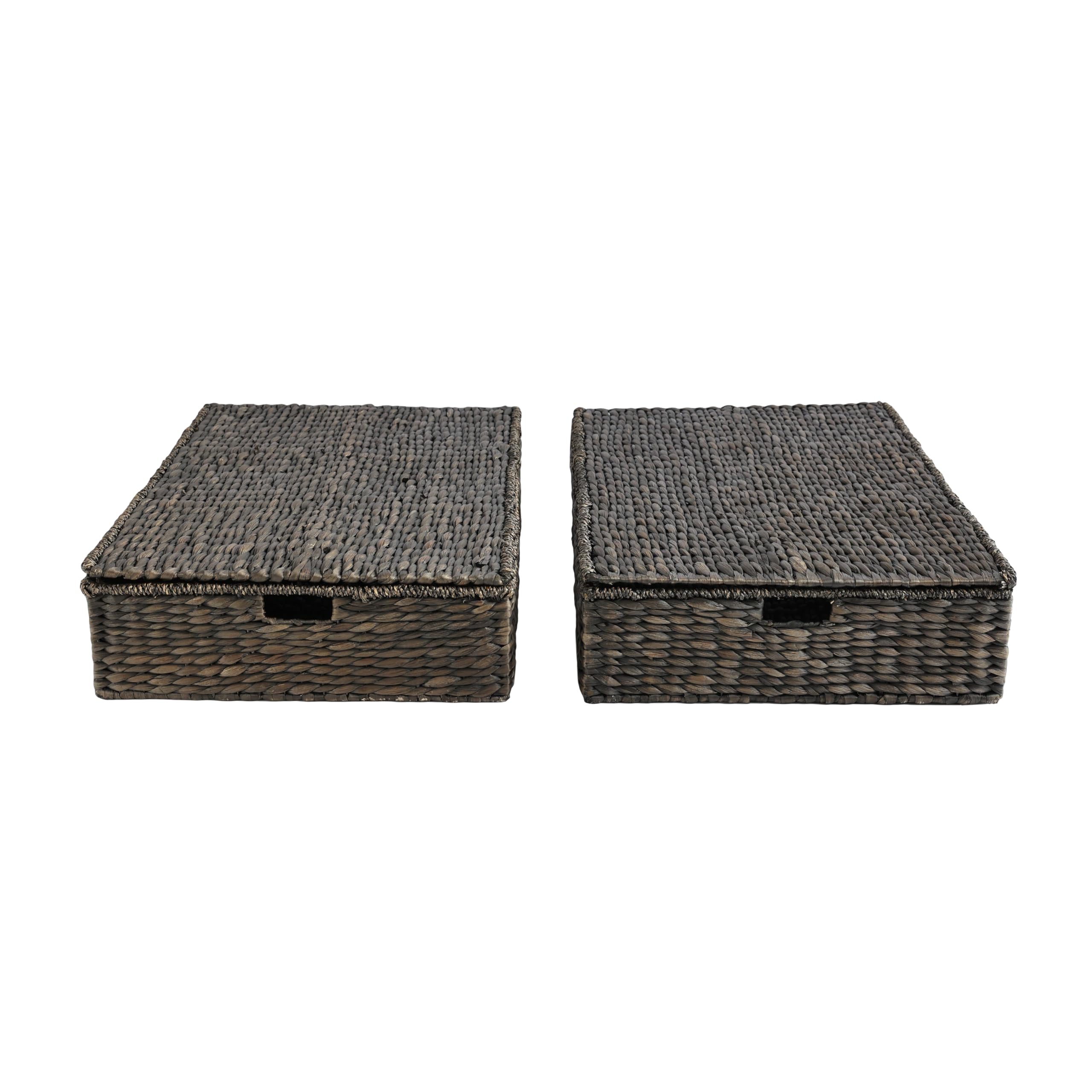 View 1 of ***PARTIAL SET***happimess BSK2015C-SET2 Holden 30" Classic Costal Hand-Woven Hyacinth Wicker Under Bed Storage Basket with for Storage and Decoration in Bathroom, Bedroom, Closet, Entryway, Black (Set of 2)