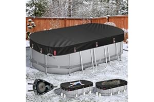 QH.HOME Winter Oval Pool Cover for 10x16 Ft Coleman/Bestway/Intex Frame Oval Pool, [2025 Upgraded Heavy Duty Fabric Durable&Ultimate Windproof] with Fast Tightening Ratchet,Cold and UV Resistant