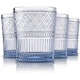 Godinger Whiskey Glasses, Acrylic Drinking Glasses Set, Elegant Lowball Plastic Cups, Rocks Glasses, Glasses Drinking Set, Vintage Romantic Decor - 11oz, Set of 4, Blue