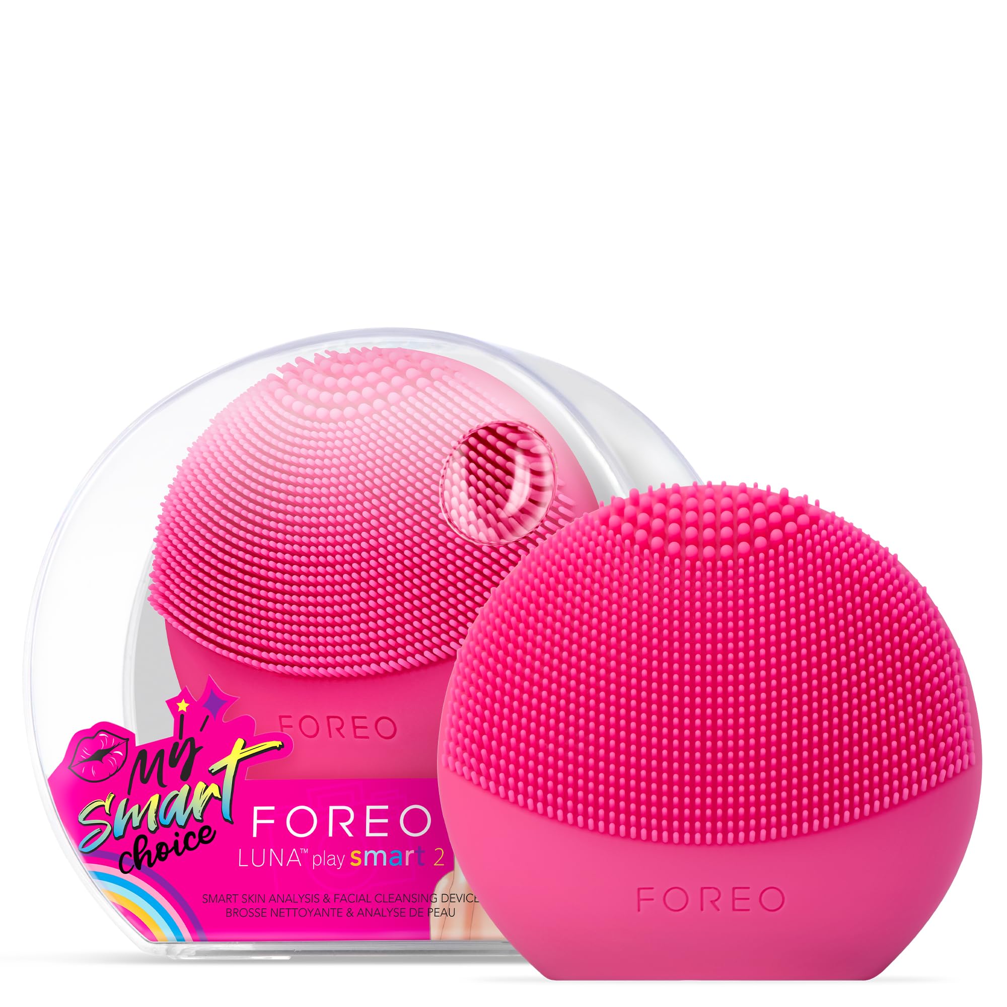 FOREO Luna Play Smart 2 - Facial Cleansing Brush - 2-in-1 Skin Analysis & Facial Cleanser - Travel Accessories - Silicone Face Massager - Holiday Essentials - App-Connected - Cherry Up
