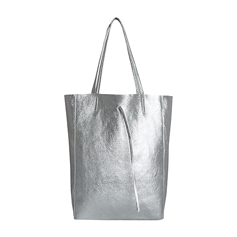 SKUTARI original Damen Leder Shopper Vittoria Dunkelsilber | Handtasche mit eingenähter Innentasche | Beuteltasche Tragetasch