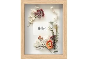 FrameWorks 8.5” x 11” Natural Oak Wooden Shadow Box Frame – Display Case with Soft Felt Back, Memory Box with Tempered Glass, Display Box with Elegant White Ball Push Pins, Wooden Flower Box