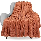 TOONOW Faux Fur Luxury Throw Blanket,Double Side Soft Fluffy Shaggy Fuzzy Blanket for Couch Sofa Bed (Carnelian, Throw)