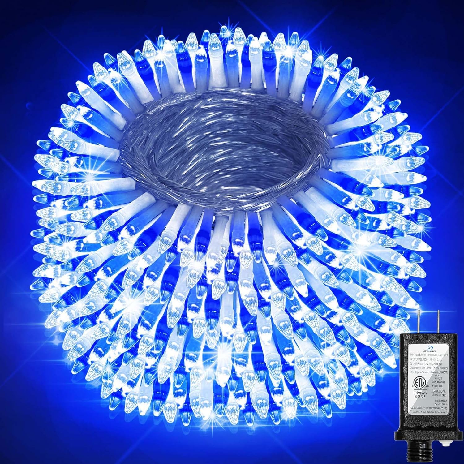Photo 1 of 340 LED 90FT Christmas String Lights Outdoor, 12 Pro Modes and Timer Memory & Brightness, Plug in Outdoor Waterproof Clear Wire Twinkle Light for for Xmas Yard Tree Wedding Party Decor (Blue & White)