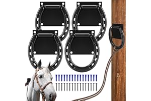 Zhengmy 4 Set Tie Ring for Horses, Heavy-Duty Solid Steel, with Expansion Screws, 3 x 3 Inch, Horseshoe Cross Ties Down, Tack Barn Stable Supplies for Horse, Black
