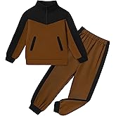 BAVADER Boys Clothes Solid Color Block Kid Boys' Clothing Sets Stand Collar Half-Zip Sweatsuit 2pcs Outfits with Pocket 6-12y