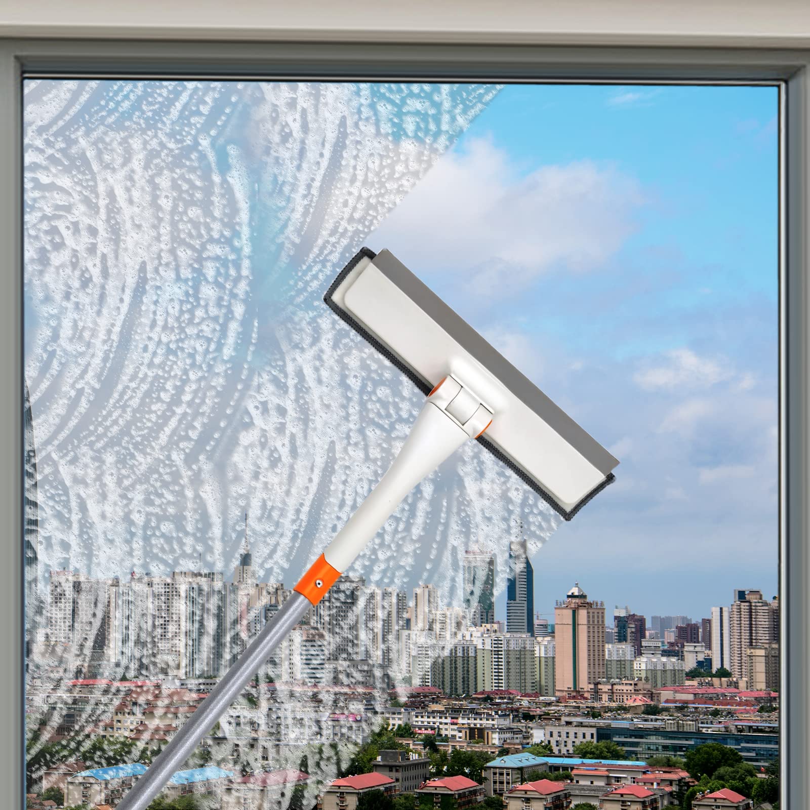 Window Squeegee, 2 in 1 Rotatable Window Cleaning Tool Kit with 48