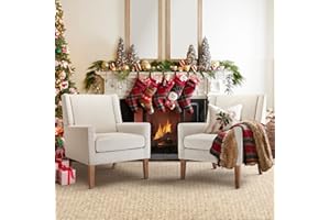 COLAMY Modern Wingback Living Room Chair Set of 2, Upholstered Fabric Accent Armchair, Single Sofa Chair with Lounge Seat and Wood Legs for Bedroom/Office/Reading Spaces, Beige