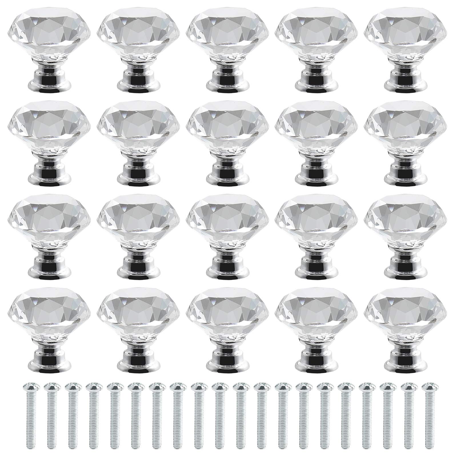 Roellgs 20pcs 30mm Transparent Crystal Glass Diamond Door Handle with Screws, high-end Light Luxury Handle for Wardrobe Cabinet Drawer Handle Single Hole Handle for Home Decoration1
