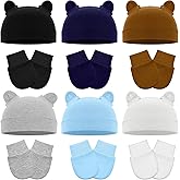 12 Pieces Baby Hats and Mittens Newborn Bear Ears Hats and Mittens Sets Cotton Baby Beanie Soft Cap Mitten Sets for 0-6 Months Boys Girls Infant Hospital Beanie Colorful