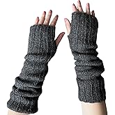 Ella Sussman Hand Knit Alpaca Wool Fingerless Long Micro-Fleece Lined Gloves Heavy Arm Hand Warmers Ladies Women Winter