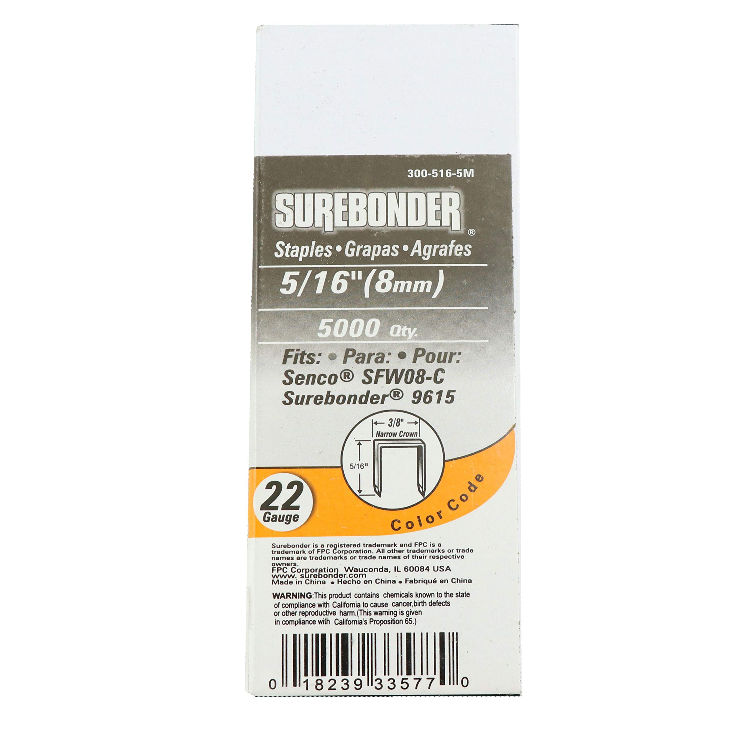 Photo 1 of 300-516-5M Narrow Crown 22 Gauge Upholstery Staples - 5/16" Length - 5000 Count