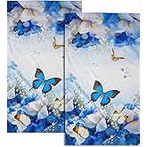Giwawa Blue Butterfly Hand Towels Spring Flowers Kitchen Dish Towels Set of 2 Soft Absorbent Fingertip Towel for Bathroom Spa Gym Hotel