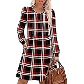 OFEEFAN Long Sleeve Dress for Women Pleated Crew Neck Casual Babydoll Sweater Dress with Pockets Fall Outfits Fashion