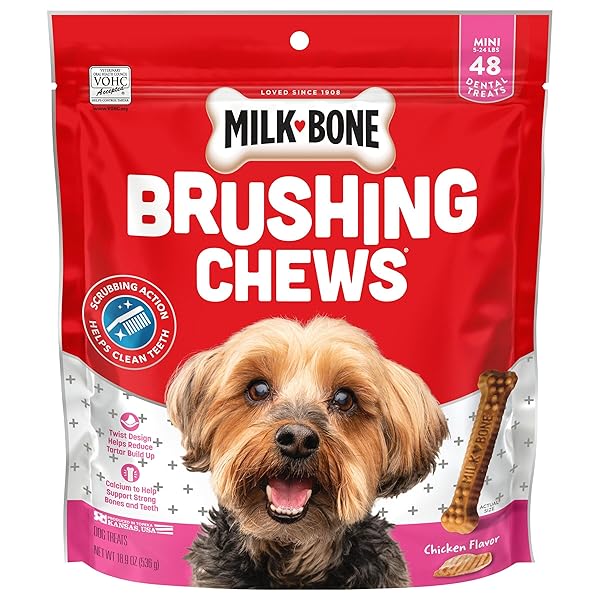 MILK-BONE ORIGINAL BRUSHING CHEWS 48 MINI DAILY DENTAL DOG TREATS SCRUBBING ACTION HELPS CLEAN TEETH