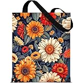 QYCFDXD Vintage Floral Canvas Tote Bag for Women, Aesthetic Botanical Flowers Reusable Shoulder Bag for Grocery Shopping