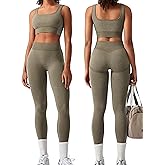 OLCHEE Womens Workout Sets 2 Piece Seamless Square Neck Sports Bra Padded Butt Lifting Leggings High Waist Yoga Gym Outfits