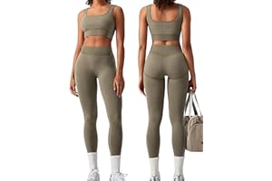 OLCHEE Womens Workout Sets 2 Piece Seamless Square Neck Sports Bra Padded Butt Lifting Leggings High Waist Yoga Gym Outfits