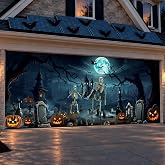 Blosssound 7 x 16 ft Halloween Garage Door Cover Decorations, Skeletons | Halloween Garage Door Backdrop with Skeletons and Pumpkins, Polyester Haunted House Banner for Yard, Porch, Party Photos