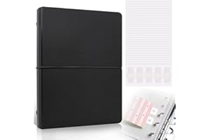 Dajino Refillable A5 Binder 6 Ring Cover for Planner Budget Journal Notebook Making with 300 PCS Binder Sheet Converter Sticker, Loose Leaf Cover with 25mm Inner Diameter Ring (Smooth-black)