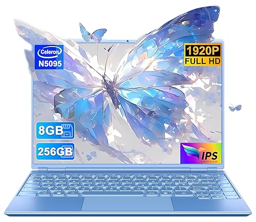 HUQPPQ Laptop 14 inch Celeron N5095 Processor (Up to 2.9GHz) 8GB RAM 256GB SSD Win11 Laptops | FHD 1920×1200 IPS Display | WiFi 5, BT4.2, Webcam | 180° Foldable | For Students & Business - Blue