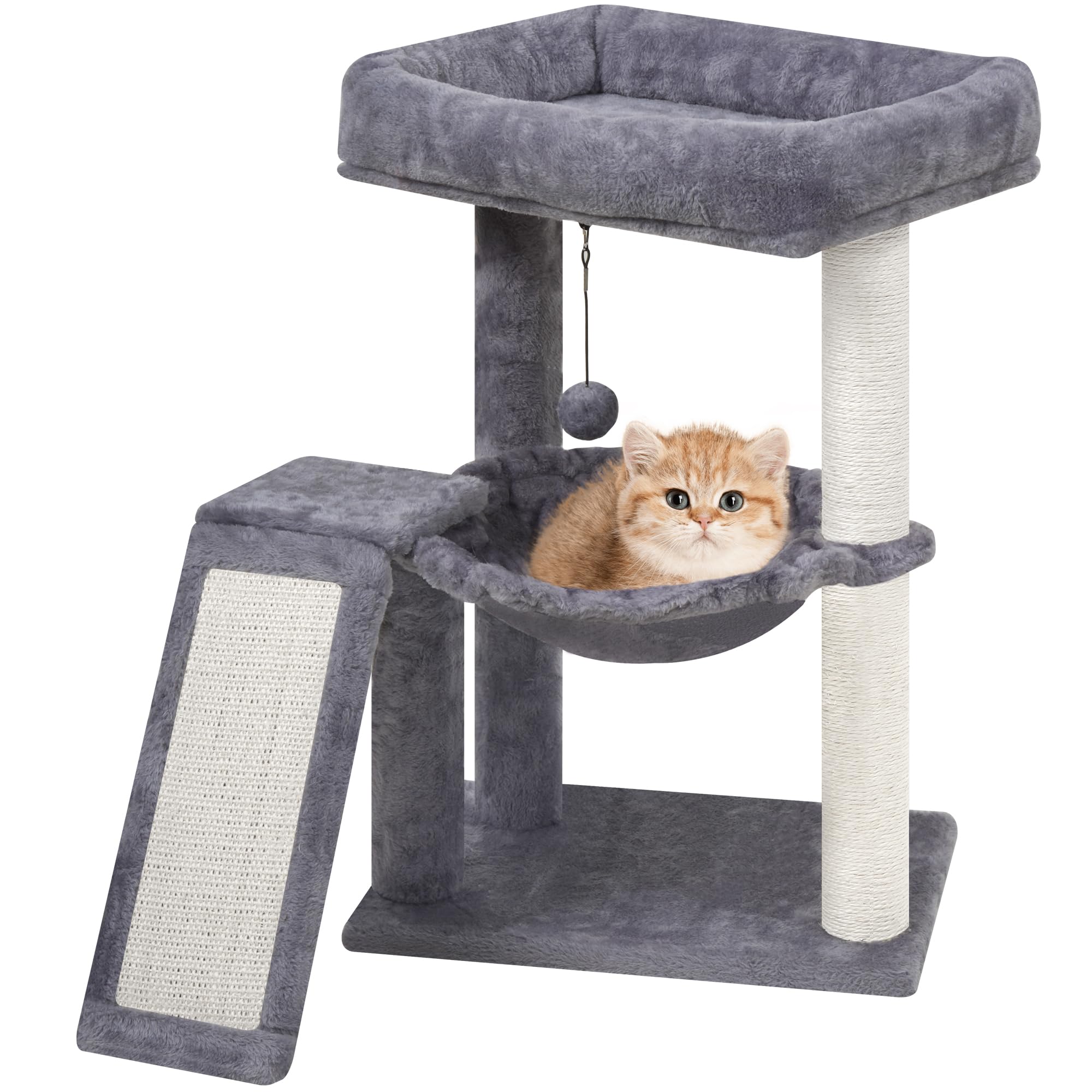 Photo 1 of YOUPET Cat Tree with Cat Scratching Post for Indoor Cats, Cat Tower with Scratching Board and Playful Toy Balls, Cat Tree Tower with Cozy Hammock,Grey