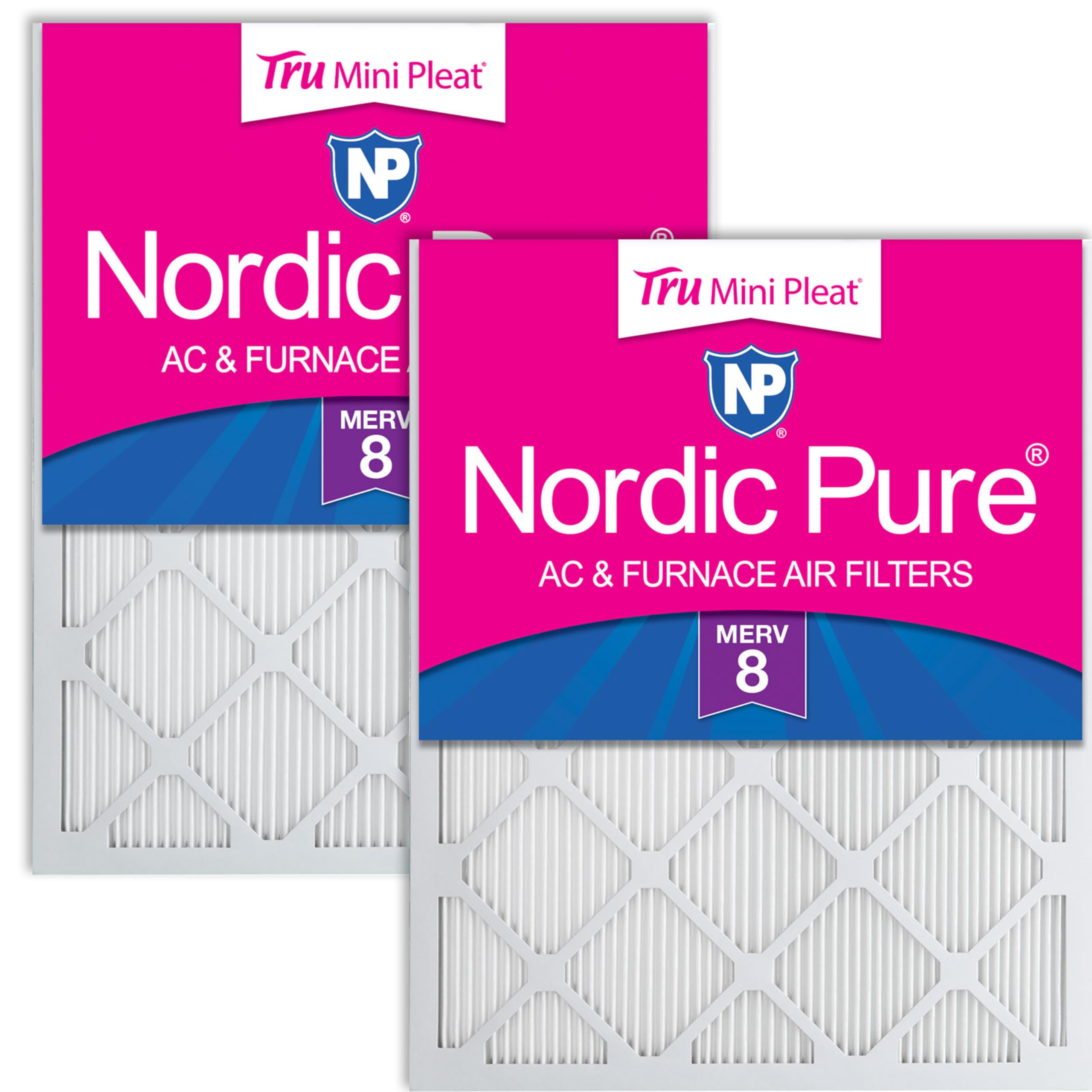 Nordic Pure 12x20x1 (Actual Size: 11 1/2 x 19 1/2 x 3/4) Tru Mini Pleat MERV 8 AC Furnace Air Filters - 2.5X More Media for Longer-Lasting, High-Efficiency Filtration - 2 Pack Image