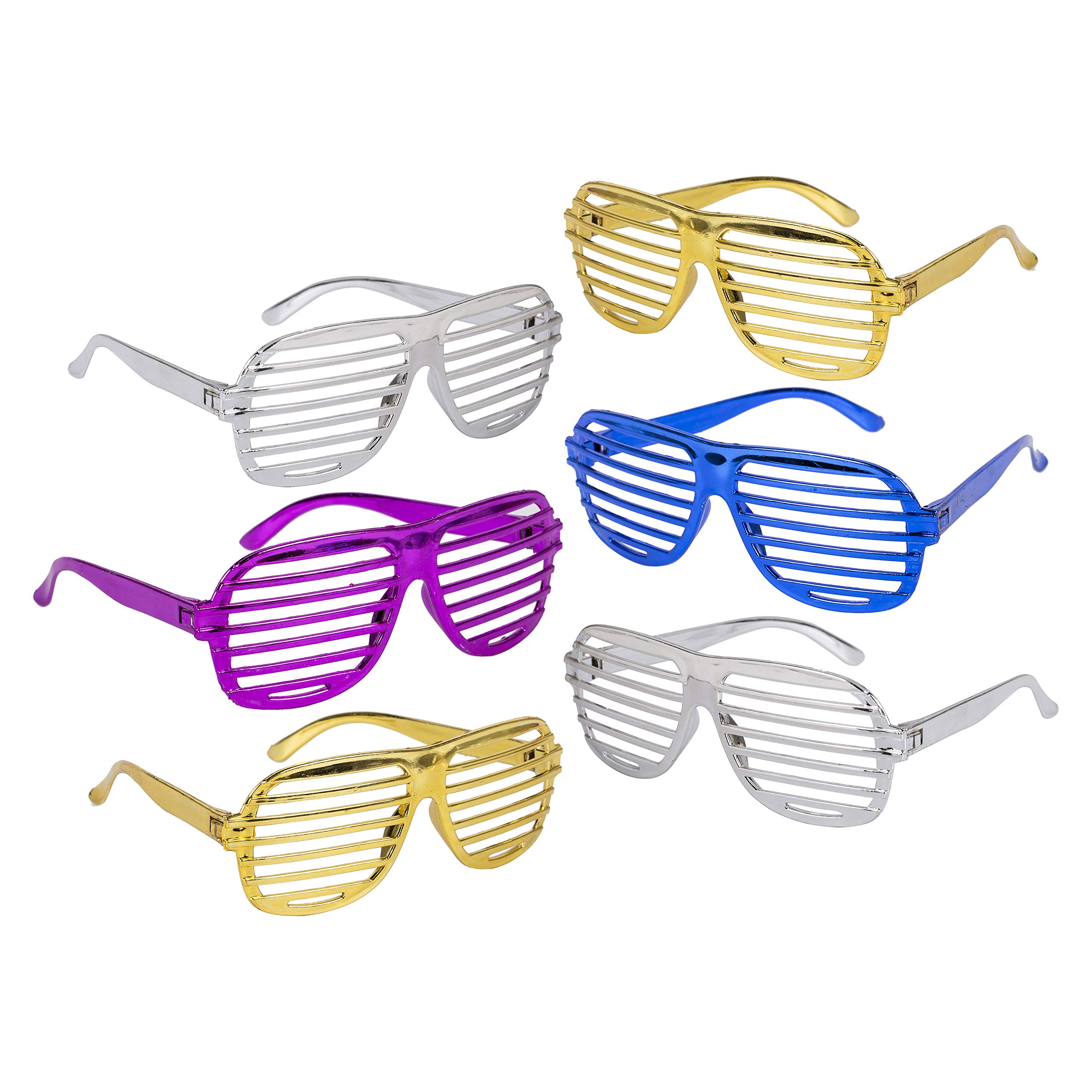by Robelli Pack of 6 Assorted Metallic Colour Fancy Dress Shutter Glasses