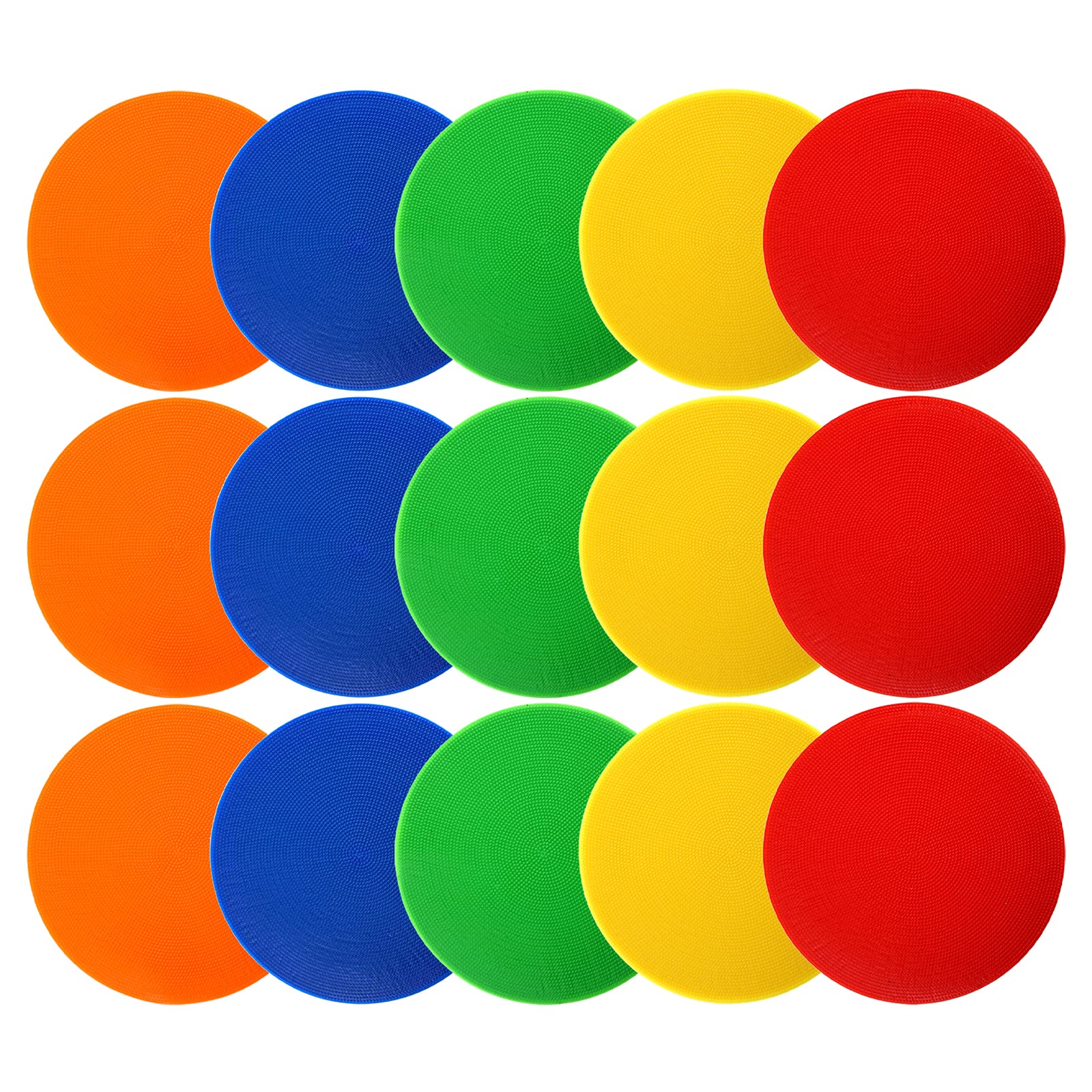 Okllen 15 Pack Poly Vinyl Spot Markers, 9 Inch/23 CM Floor Dots Non-Slip Rubber Agility Dots, Flat Field Cones Circles for Training, Exercise Drills, Gym, Football, Basketball, 5 Colors