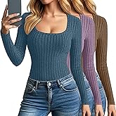 Velvelhall 3 Pack Women's Long Sleeve Tops, Scoop Neck Ribbed Knit Shirt Slim Fit Pullover Sweater Casual Basic Thermal Shirt