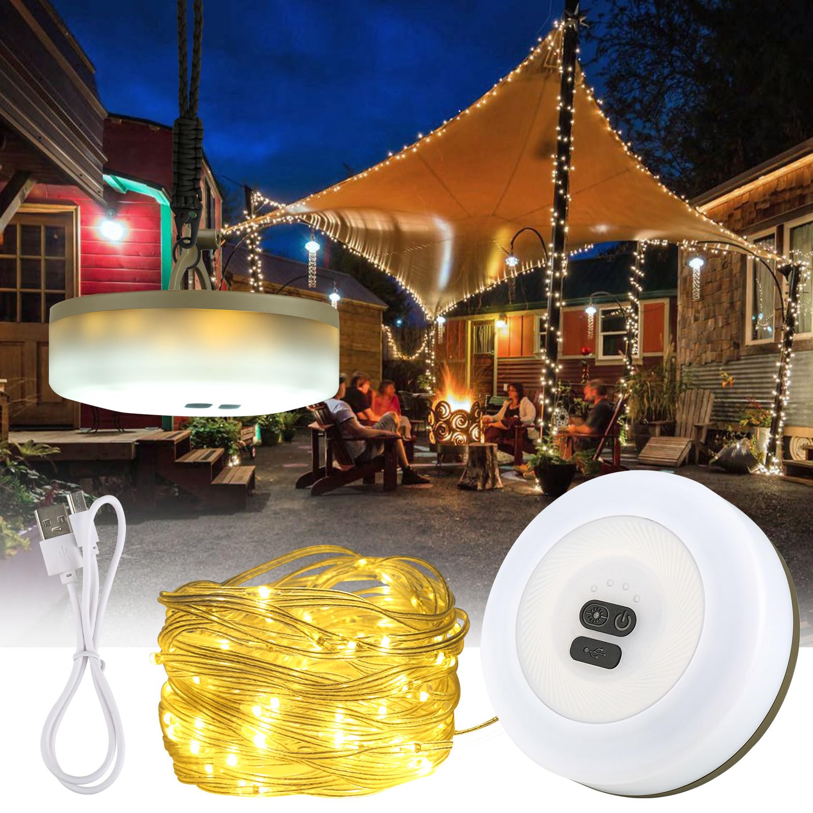 Outdoor Waterproof Portable Stowable String Light, 10M Retractable LED Tent Fairy Lights, Rechargeable Camping Light, for Camping Decor, Emergency Lighting
