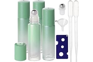 SESENSE Essential Oil Roller Bottles, 10ml Thick Glass Perfume Roller Bottles with Funnel Opener and Dropper Colored Glass Empty Bottles with Stainless Steel Roller Balls (Green, 4 Pack)
