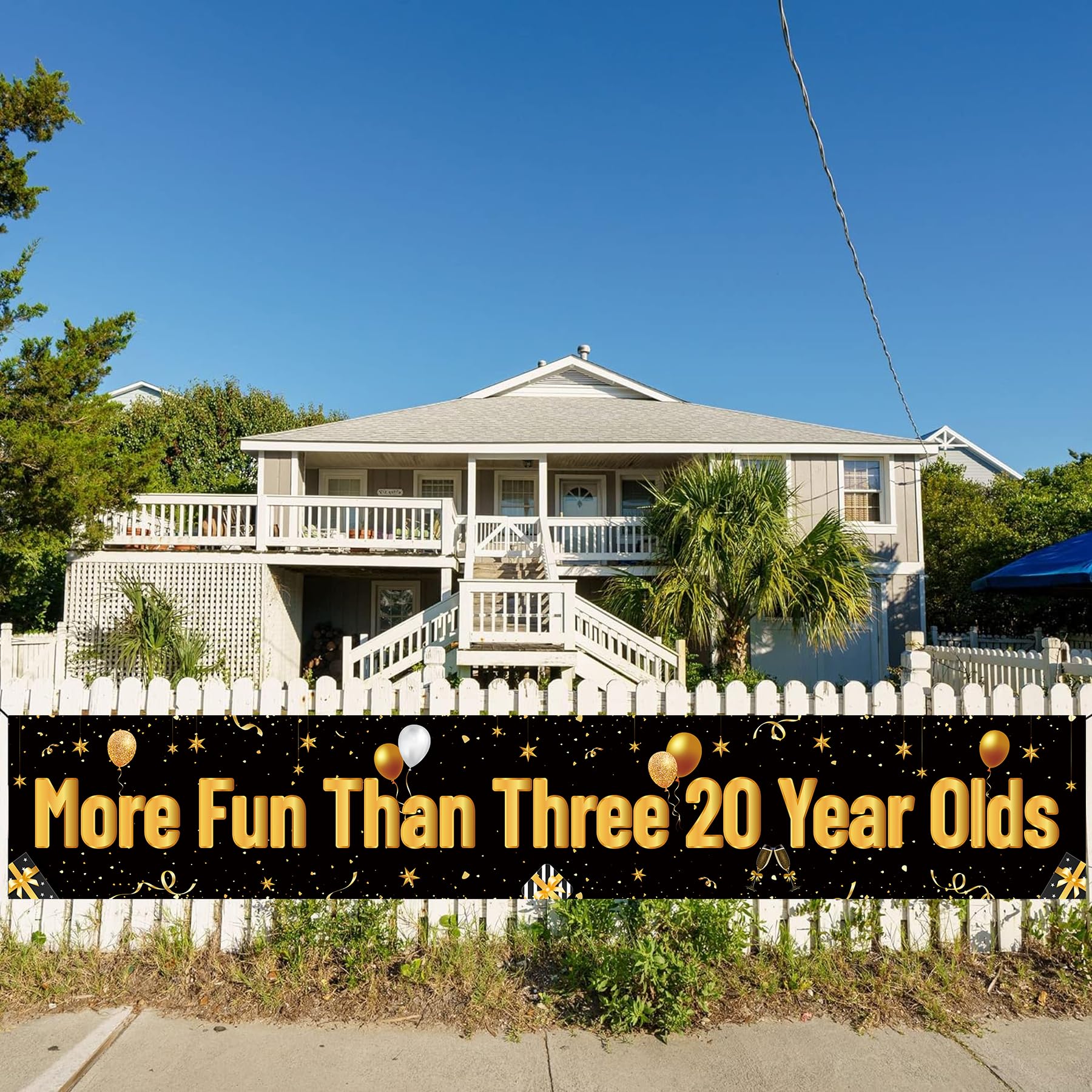 More Fun Than Three 20 Year Olds Banner for 60th Birthday Decorations - Happy 60th Birthday Party Banner - 60th Birthday Party Decorations and Supplies