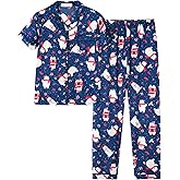 UNICABBIT21 Cute Satin Pajamas for Big/Tween Girls Silk Button Down Short Sleeve & Pants PJS Clothes Nighty Size 8-16