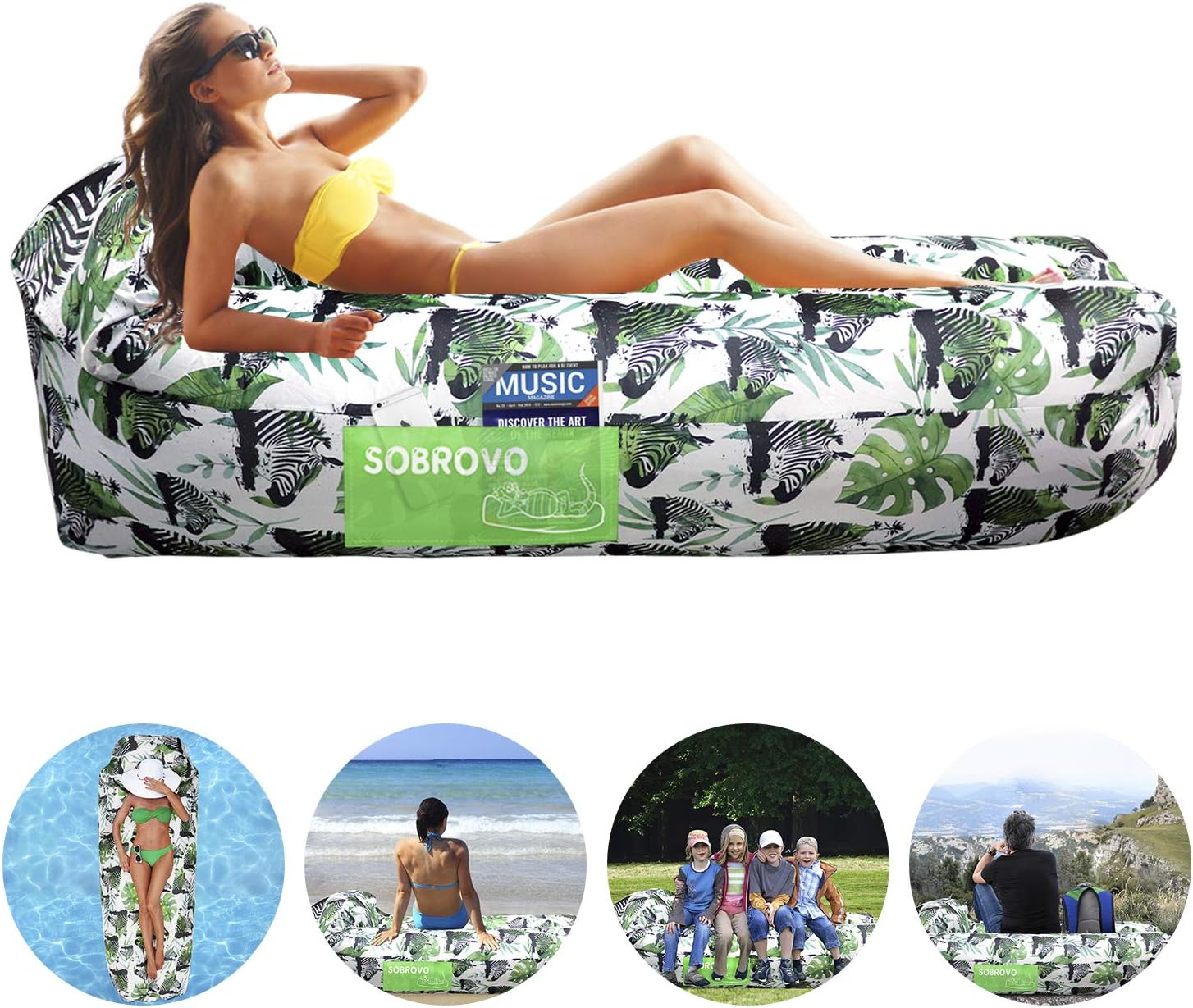 SOBROVO Inflatable Lounger, Air Sofa Lazy Carry Portable Waterproof Sleeping Bag Ultra-light Bed Pool Float for Camping, Hiking, Swimming Pool, Beach, Backyard, Travelling