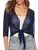 Aiboria Womens 3/4 Sleeve Sheer Mesh Shrug Tie