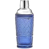 Godinger Cocktail Shaker, Martini Shaker, Glass Cocktail Shaker, Vintage Decor - 17oz, Claro Collection, Blue