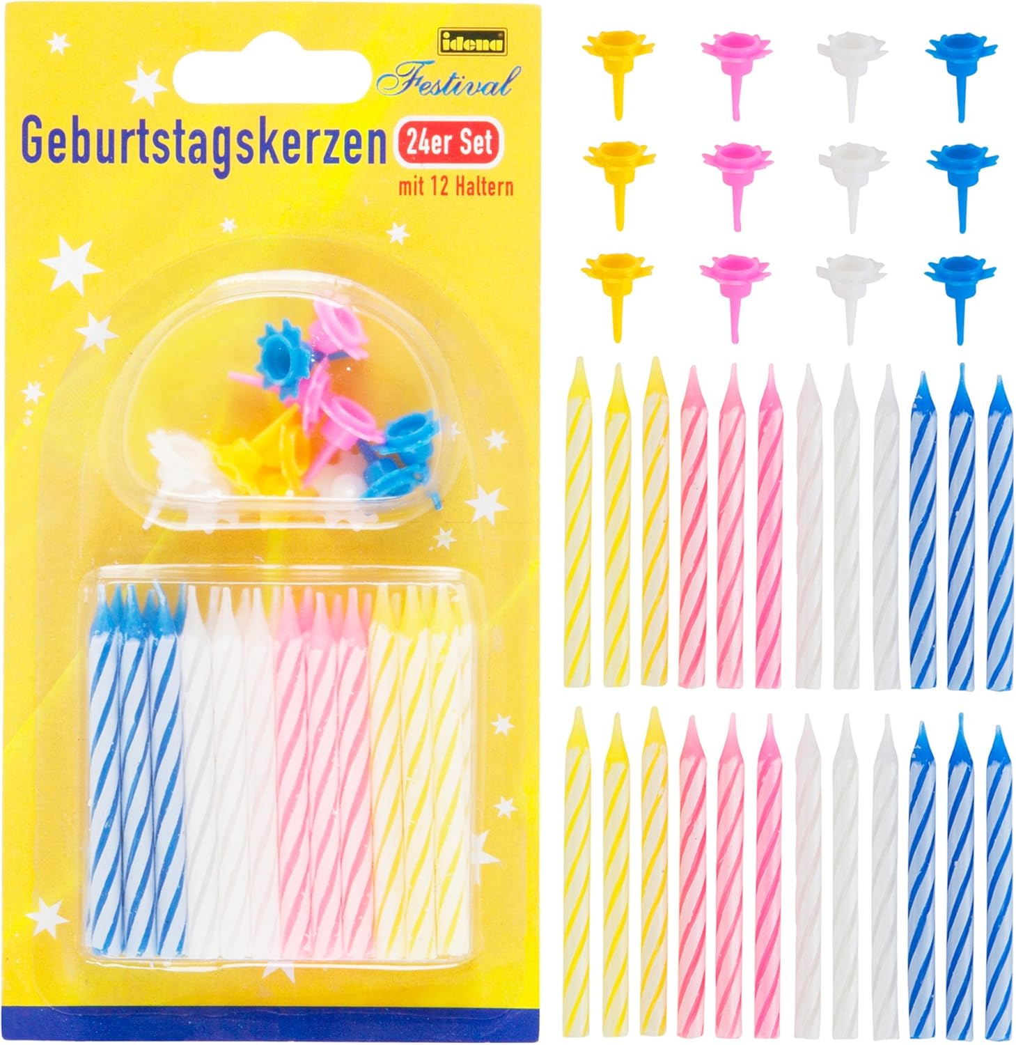 Idena 408210 Birthday Candles Set including Holders, 24 Candles and 12 Holders, Cake Candles, Happy Birthday, Party - Image 3