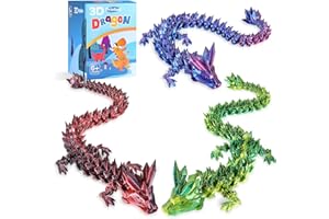 TXB3DOK 3pcs 12in 3D Printed Crystal Dragon,3D Printed Flexible Articulated Dragon,Home Office Decor Executive Desk Toys, Fidget Toys for Autism/ADHD