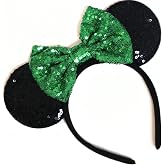 CLGIFT Green Tinker Minnie Ears - Handmade Flexible Headband, Bow Size 5 inches, One Size Fits All for All Ages/Adults, Perfect for Disneyland Trips, Family Photos, or Any Disney Theme Party, Green