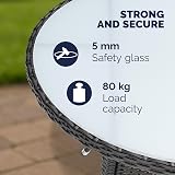CASARIA Round Coffee Table 80cm Frosted Safety Glass Black Poly Rattan view 8