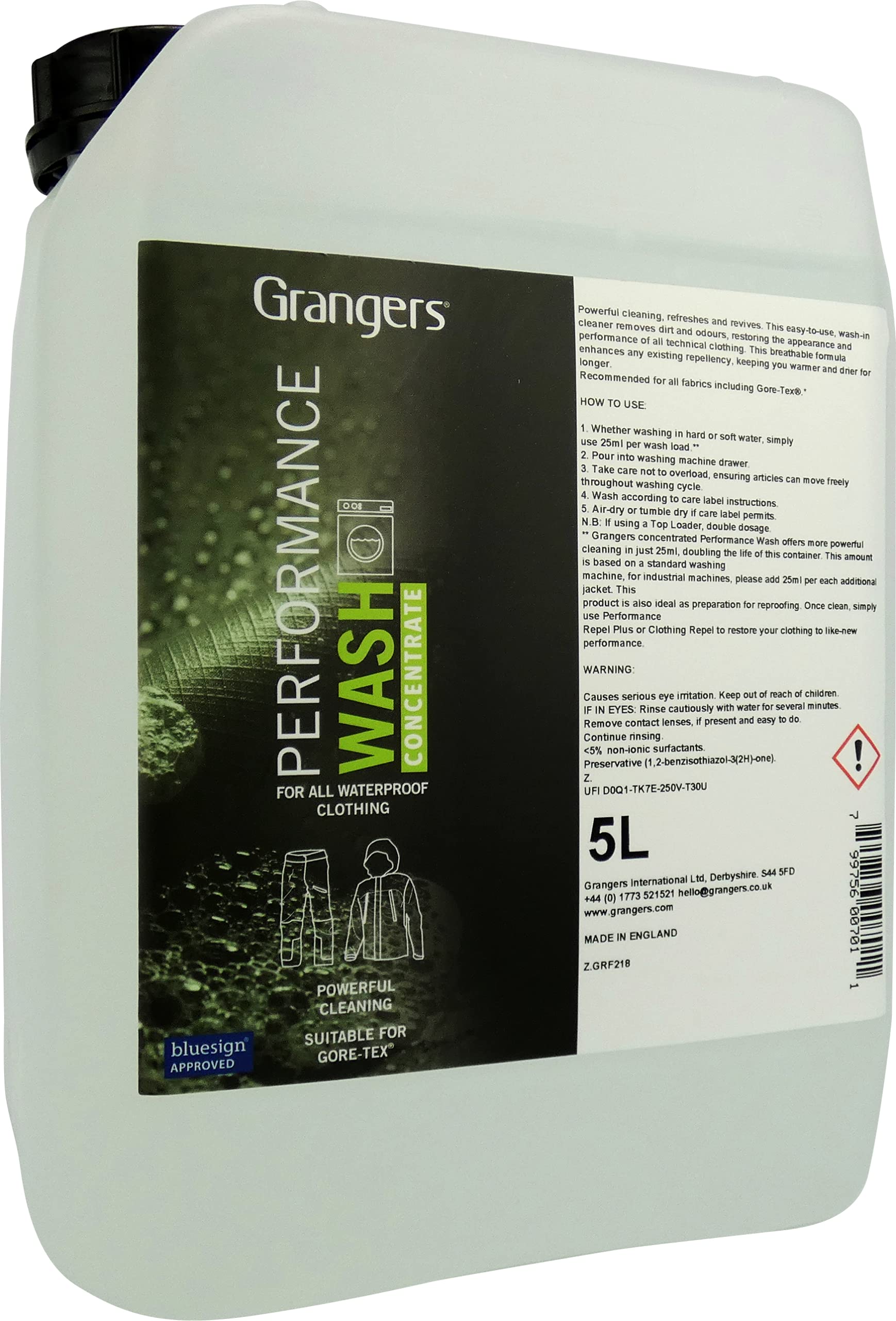 Grangers Performance Wash | 5 Litre | Cleans, Refreshes and Restores the Appearance of All Outdoor Clothing