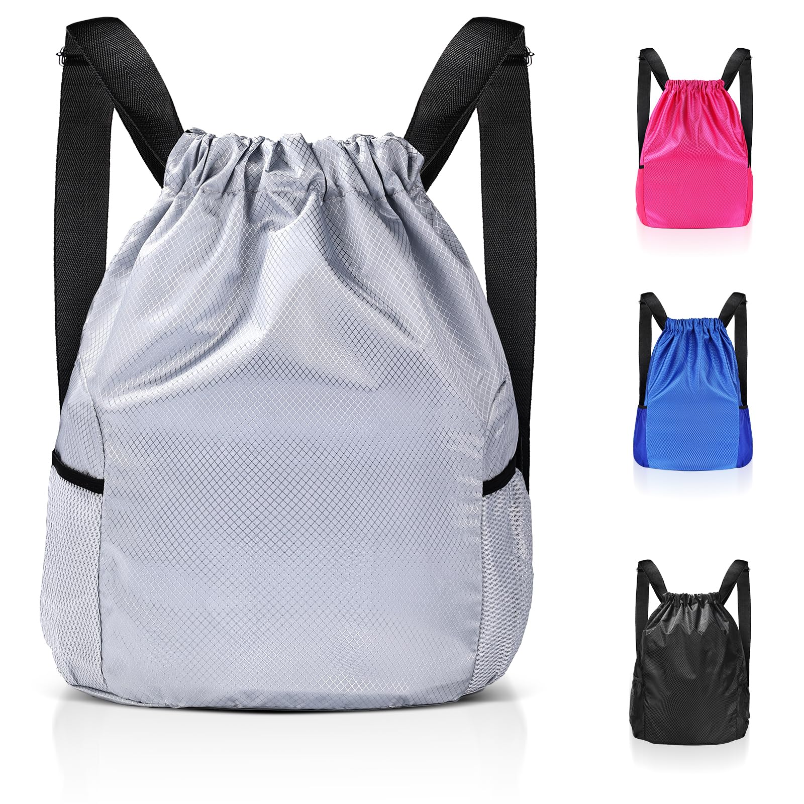 Lychico Waterproof Drawstring Bags, Swim PE Backpack Bag for Men & Women, Sports Gym, Travel, Swimming, Beach, Large Daypack, Grey