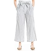 Max Studio Womens Linen Blend Wide Leg Pant with Waist Tie