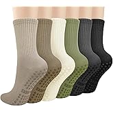 Justay 6 Pairs Pilates Socks with Grips for Women Soft Non Slip Crew Cotton Athletic Workout Barre Hospital Yoga Socks