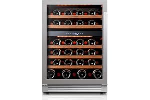 Ca'Lefort 52 Bottles Wine Fridge - 24 Inch Dual Zone Wine Cooler with Glass Door, 40-65Â° Temp Control, Removable Shelf & 3 LED Light Built-in or Freestanding for Home Bar Kitchen Left-Hinged Door