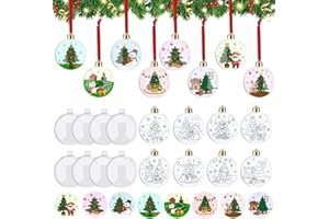 Daifunli 24 Sets Christmas Ornament Making Kit Xmas DIY Coloring Craft Color Your Own Plastic Bulb Double Sided for Christmas Tree Hanging Decorating Home Activities Winter Party Supplies (Xmas Trees)